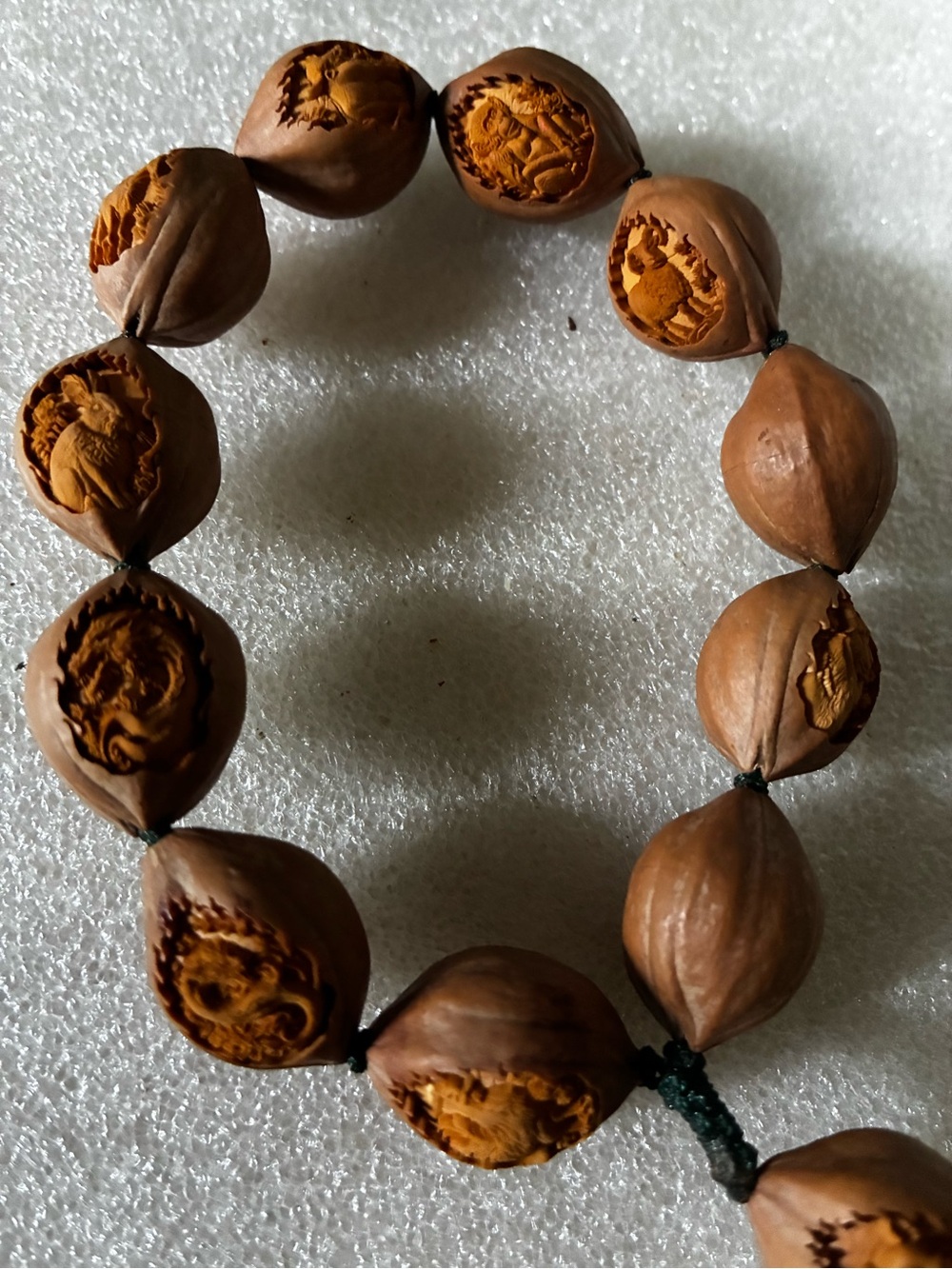 Carved Walnut Bead Bracelet - Brown